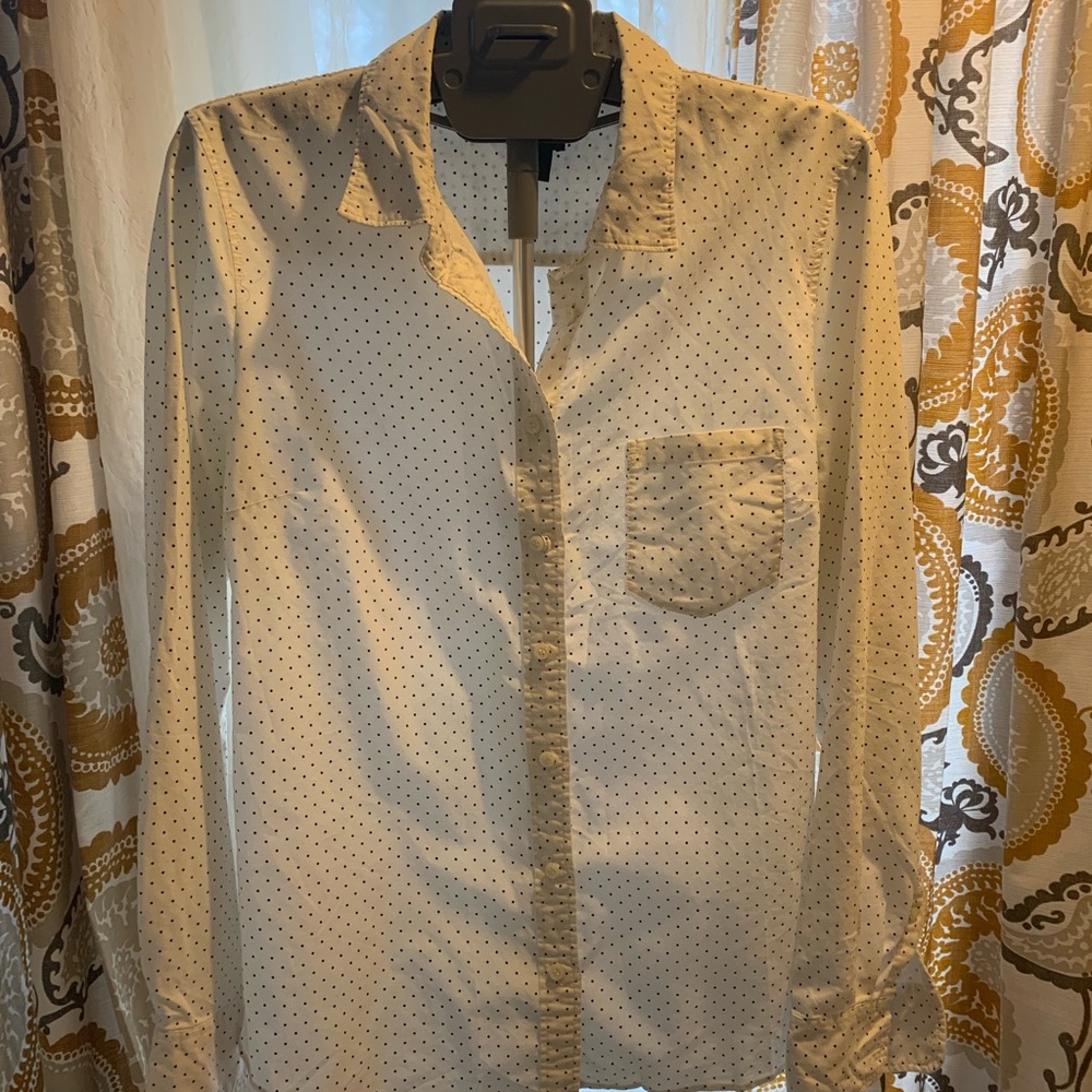 White and Blue Polka Dot Button Down Shirt
